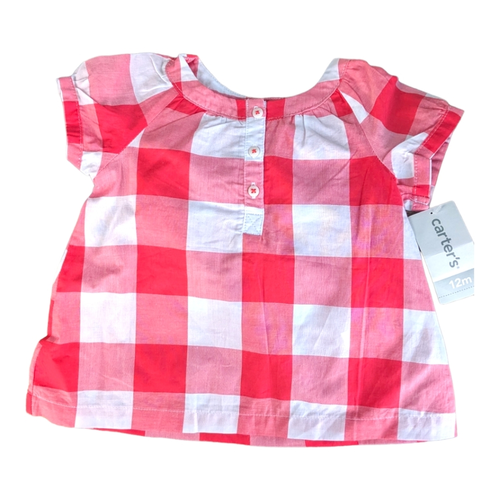 Carter's Girls 12m Red/White Checkered Button Up Blouse